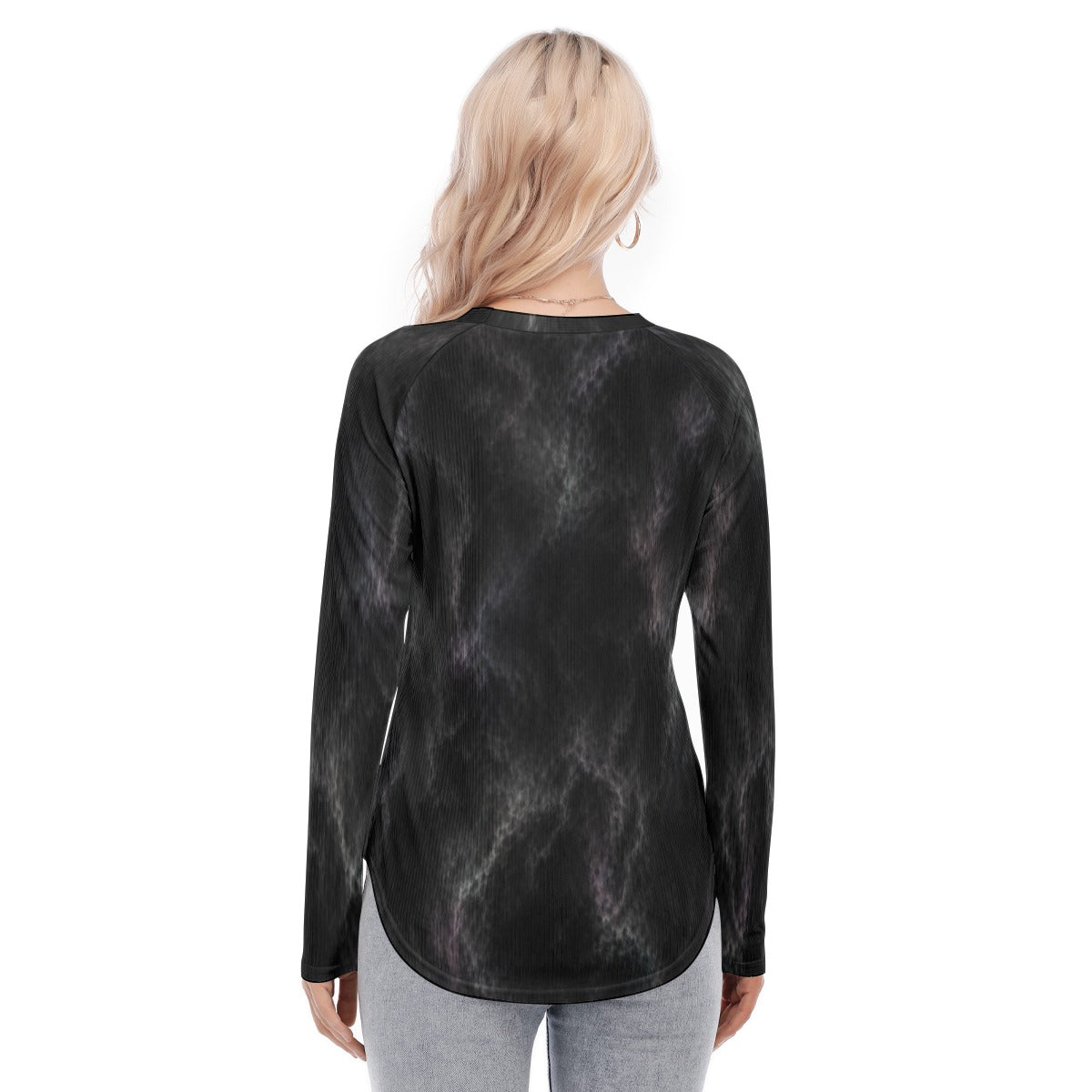 Women's Raglan Sleeves U-Shaped Hem Long Sleeves Blouse