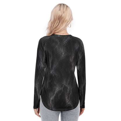 Women's Raglan Sleeves U-Shaped Hem Long Sleeves Blouse