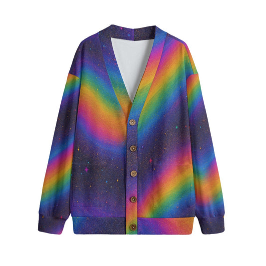 Unisex V-neck Knitted Fleece Cardigan With Button Closure