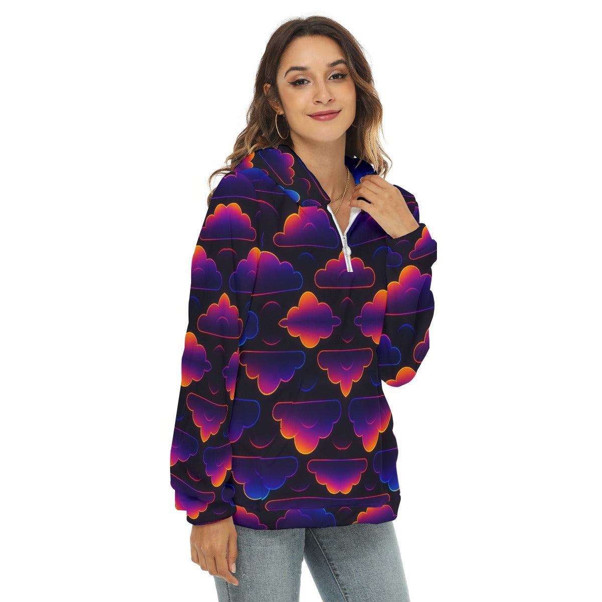 Women's Borg Fleece Hoodie With Half Zip