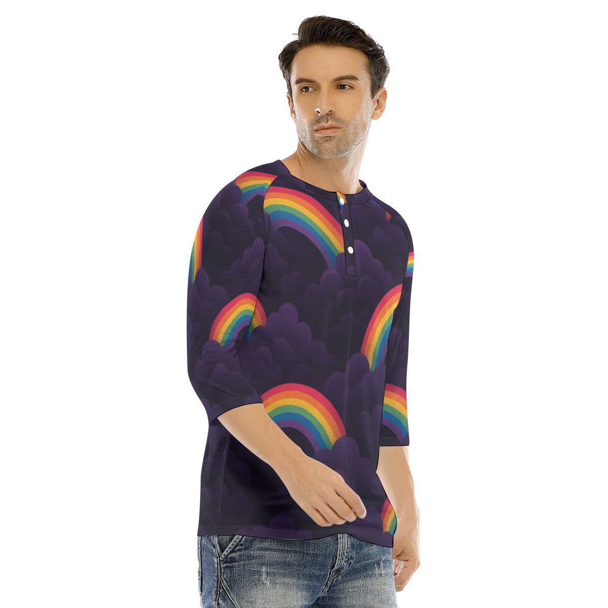 Men's Bracelet Sleeve T-shirt With Button Closure - view 2