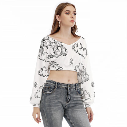 Women's V-neck Long Sleeve Cropped Sweatshirt