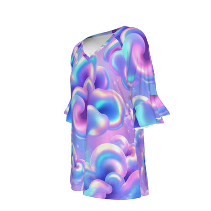 V-neck Women's T-shirt With Bell Sleeve