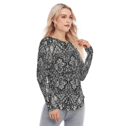 Women's Raglan Sleeves U-Shaped Hem Long Sleeves Blouse