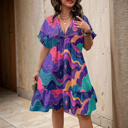 Women's Floral V-Neck Short Sleeve Dress by O’Nimbus – view 2