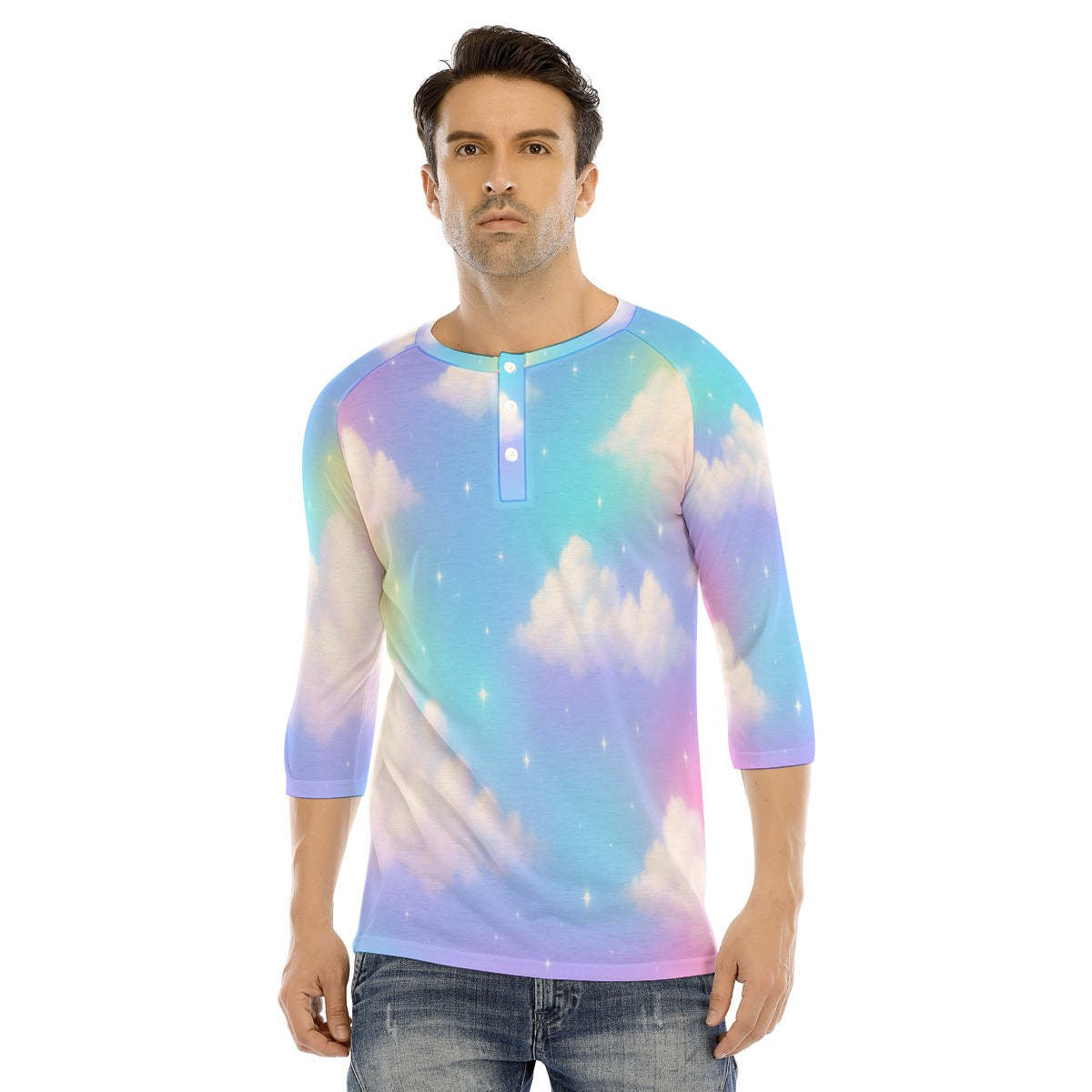 Men's Bracelet Sleeve T-shirt With Button Closure - view 1