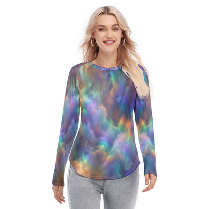 Women's Raglan Sleeves U-Shaped Hem Long Sleeves Blouse