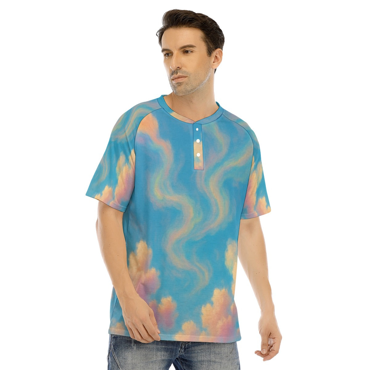 Men's Raglan Sleeve T-shirt With Button Closure