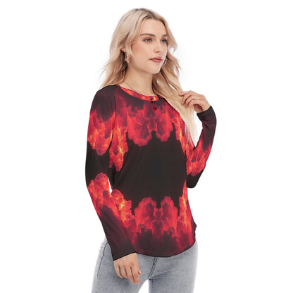 Women's Raglan Sleeves U-Shaped Hem Long Sleeves Blouse