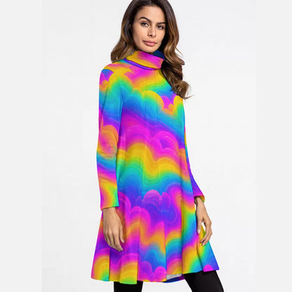 Women's High Neck Dress With Long Sleeve