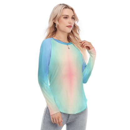 Women's Raglan Sleeves U-Shaped Hem Long Sleeves Blouse