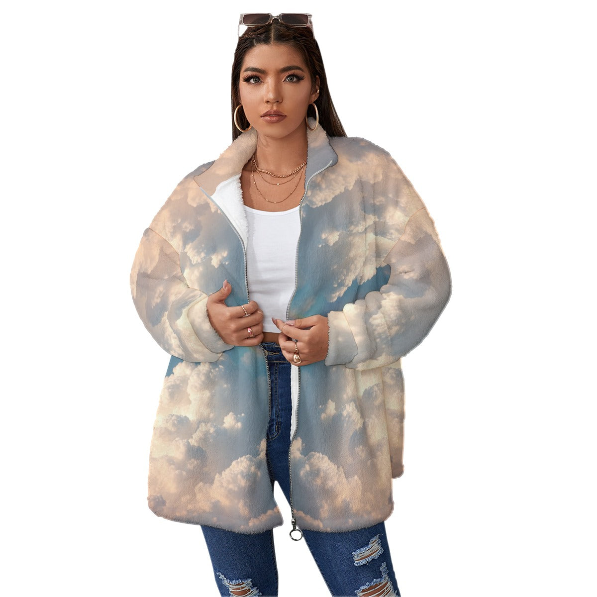 Unisex Borg Fleece Stand-up Collar Coat With Zipper Closure(Plus Size)
