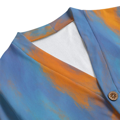 Unisex V-neck Knitted Fleece Cardigan With Button Closure