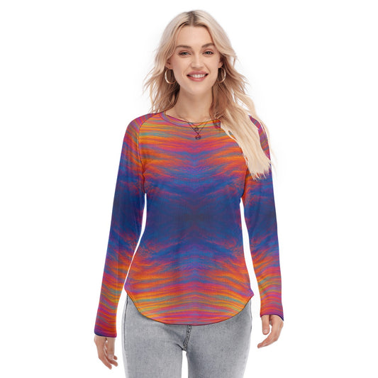 Women's Raglan Sleeves U-Shaped Hem Long Sleeves Blouse