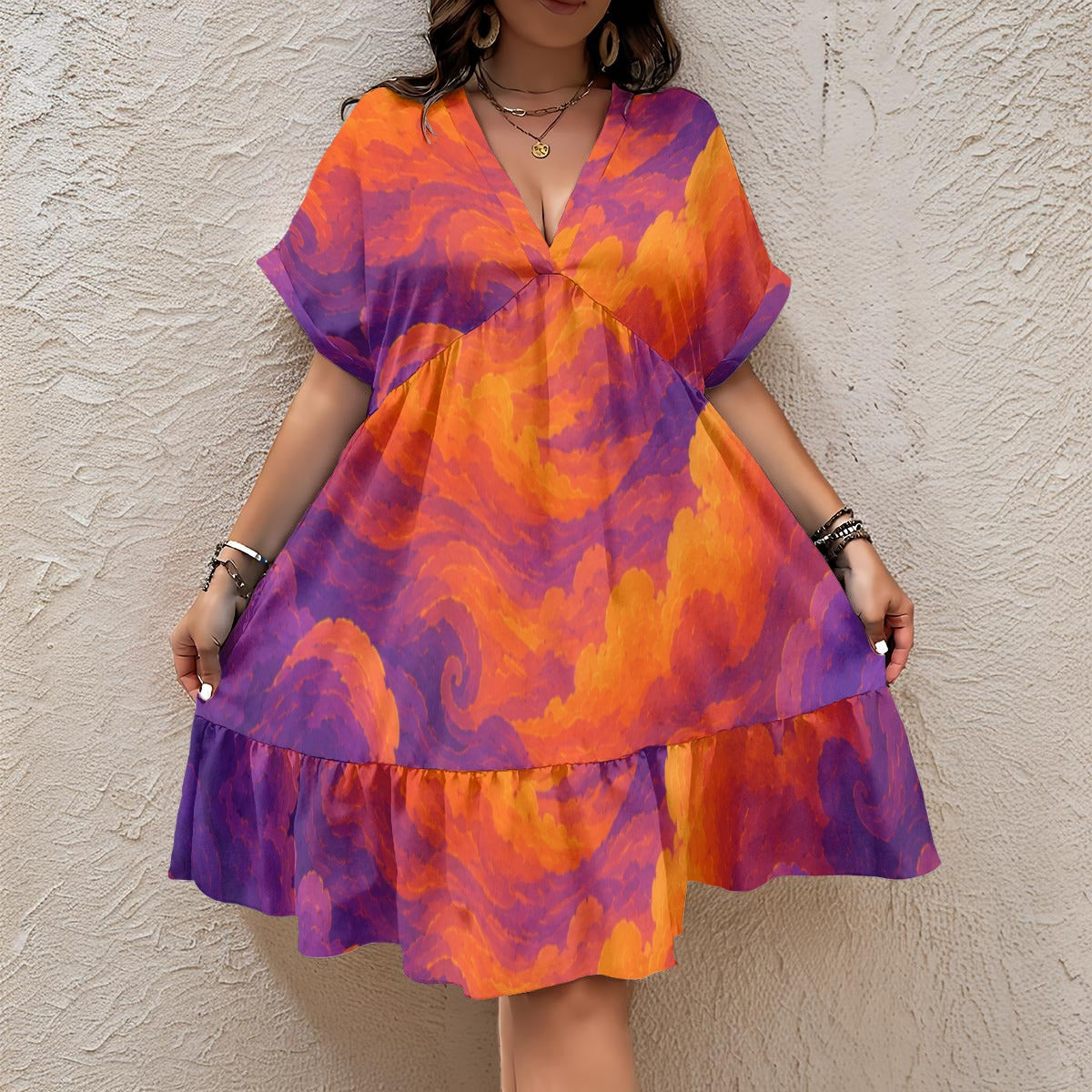 Women's Floral V-Neck Short Sleeve Dress by O’Nimbus