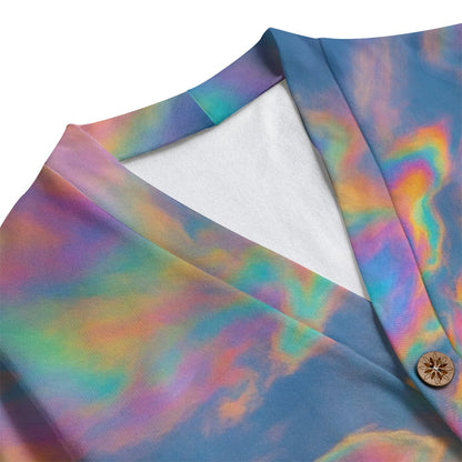 Unisex V-neck Knitted Fleece Cardigan With Button Closure