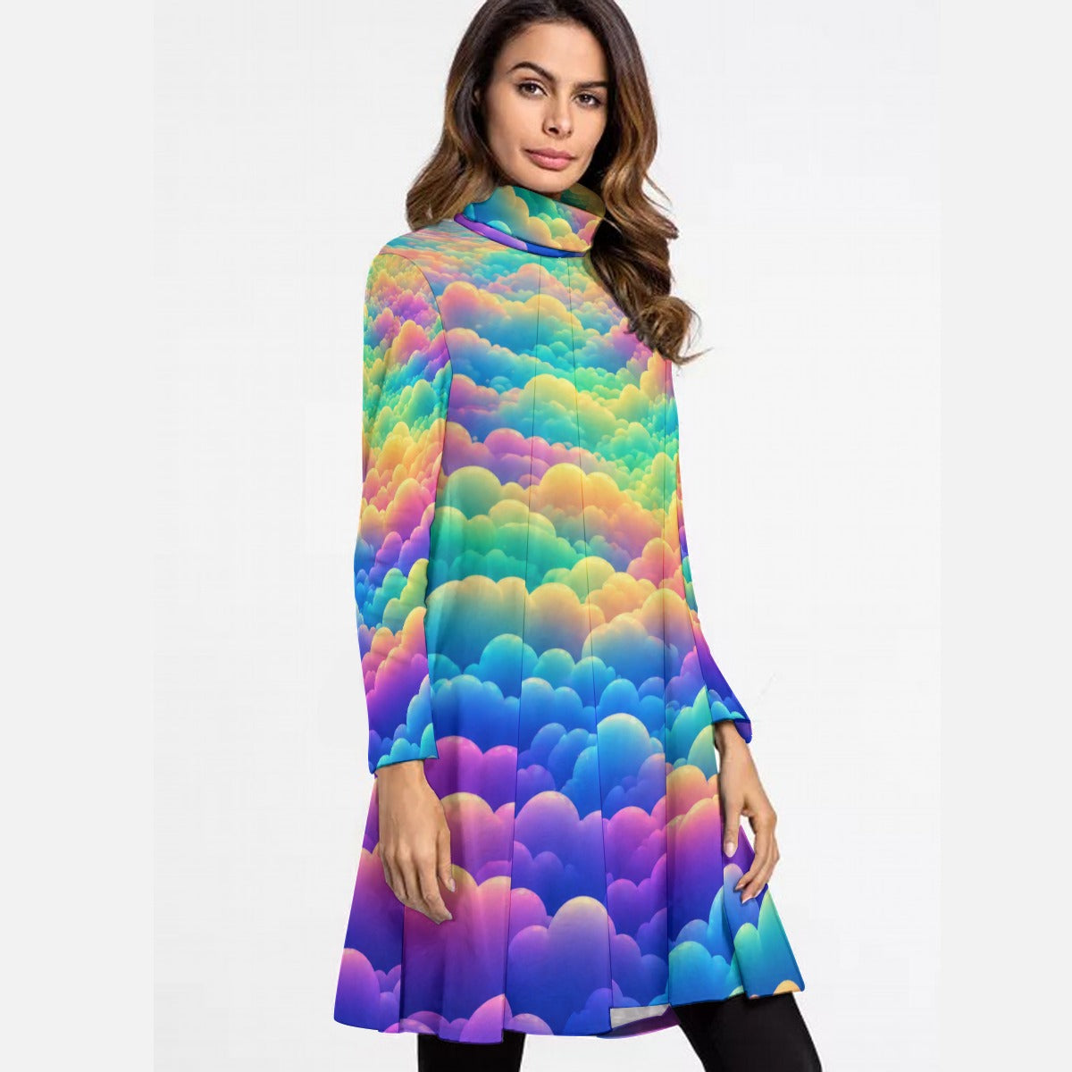Women's High Neck Dress With Long Sleeve