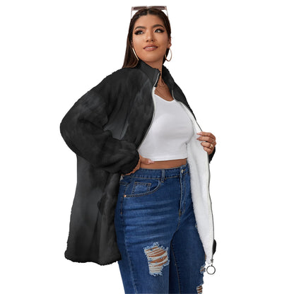 Unisex Borg Fleece Stand-up Collar Coat With Zipper Closure(Plus Size)