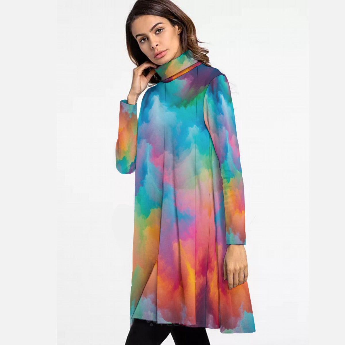Women's High Neck Dress With Long Sleeve