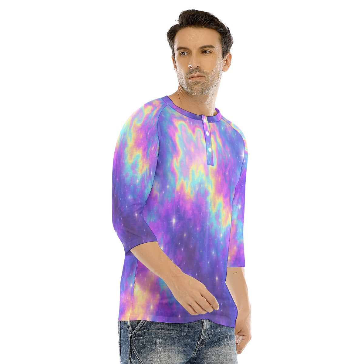 Men's Bracelet Sleeve T-shirt With Button Closure