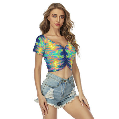 Women's Raglan Drawstring Front Crop Tee