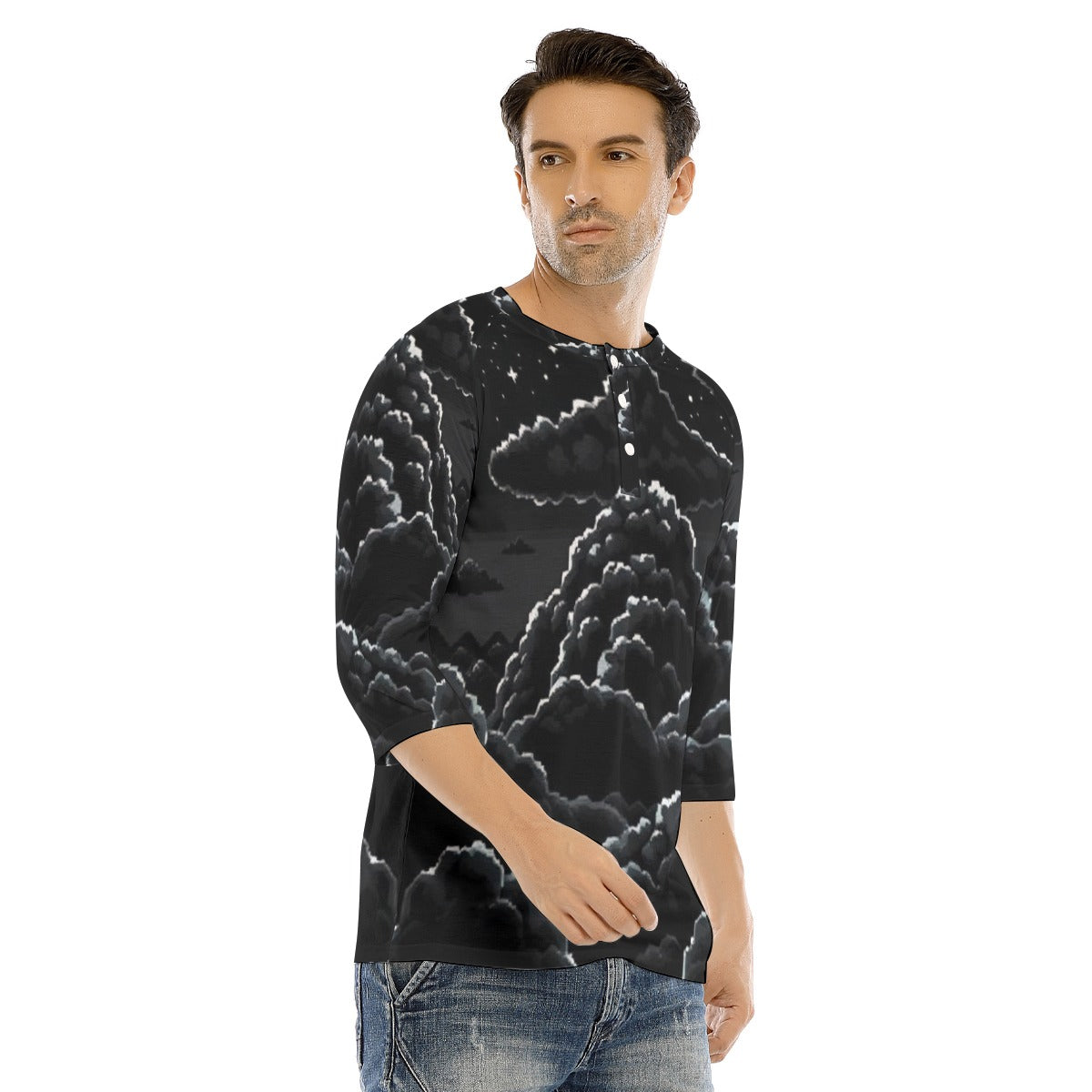 Men's Bracelet Sleeve T-shirt With Button Closure - view 2