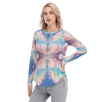 Women's Raglan Sleeves U-Shaped Hem Long Sleeves Blouse