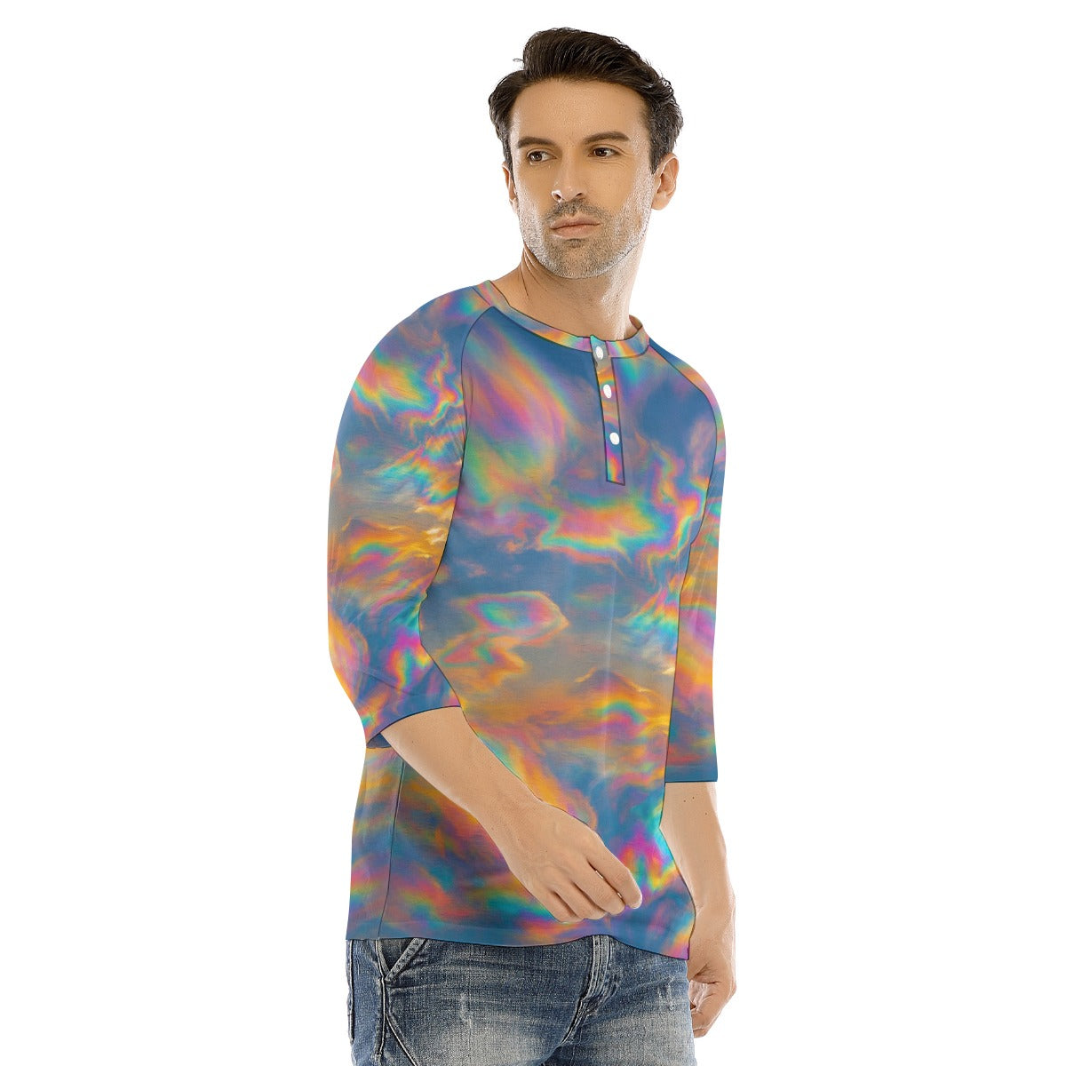 Men's Bracelet Sleeve T-shirt With Button Closure - view 2