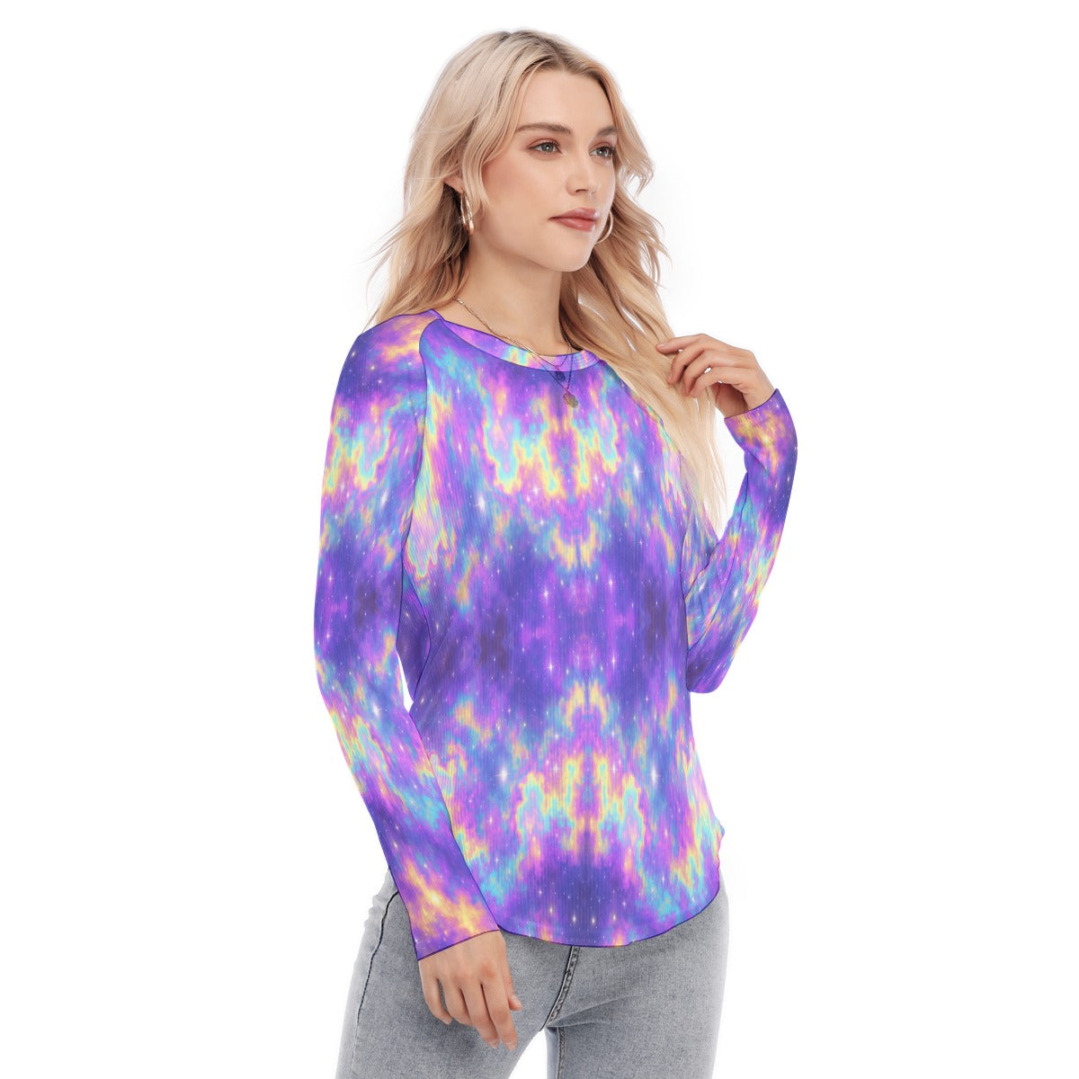 Women's Raglan Sleeves U-Shaped Hem Long Sleeves Blouse