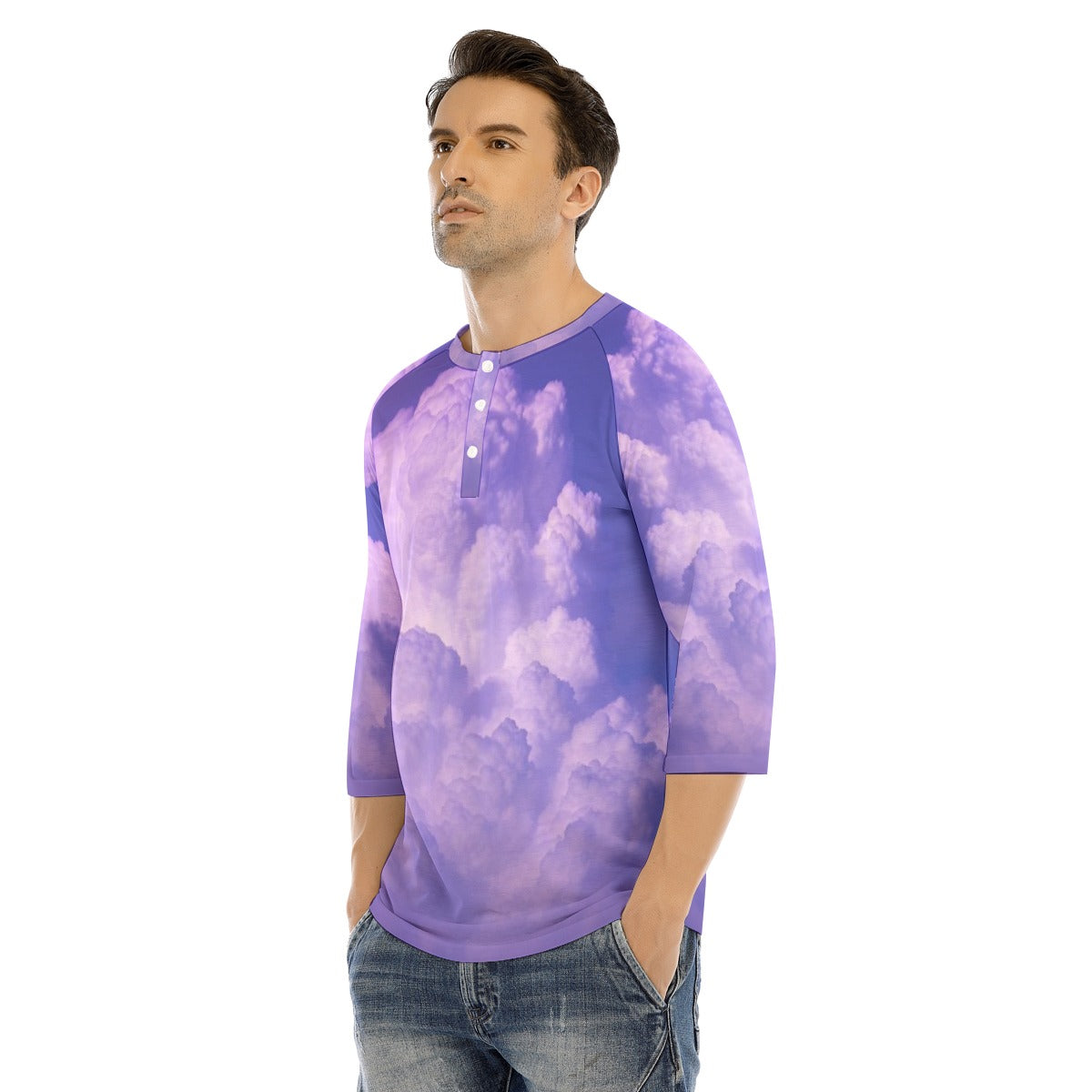 Men's Bracelet Sleeve T-shirt With Button Closure - view 3