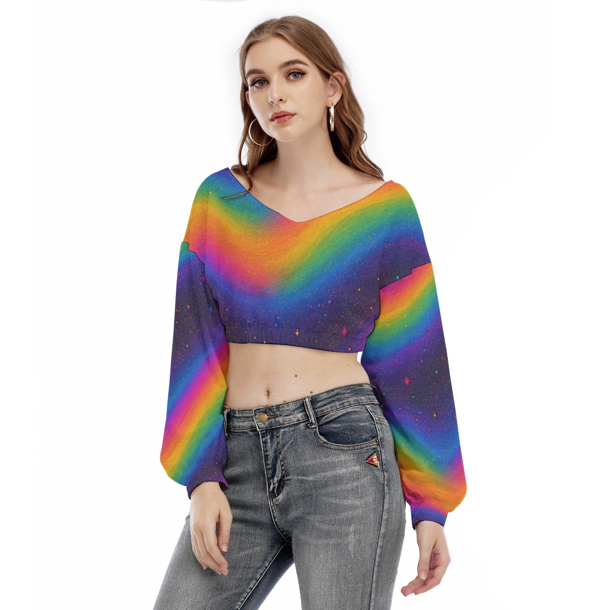 Women's V-neck Long Sleeve Cropped Sweatshirt