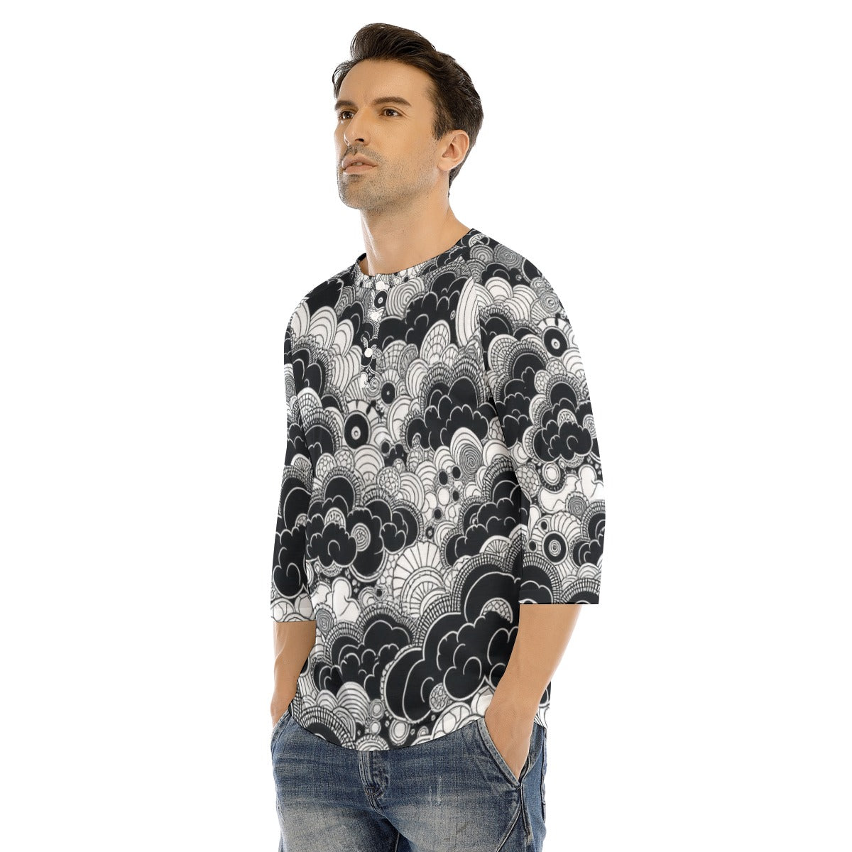 Men's Bracelet Sleeve T-shirt With Button Closure - view 3