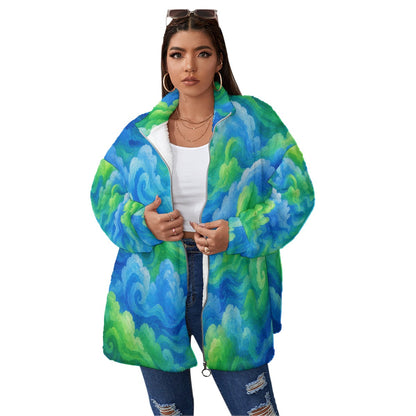 Unisex Borg Fleece Stand-up Collar Coat With Zipper Closure(Plus Size)