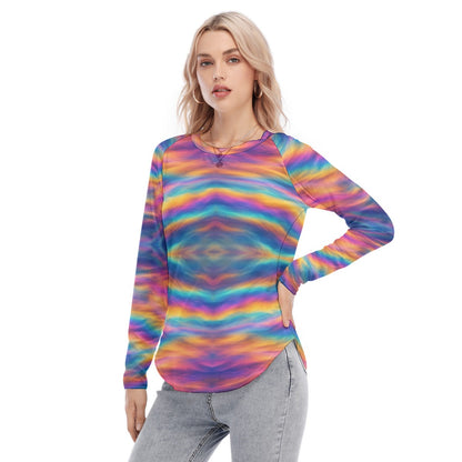 Women's Raglan Sleeves U-Shaped Hem Long Sleeves Blouse