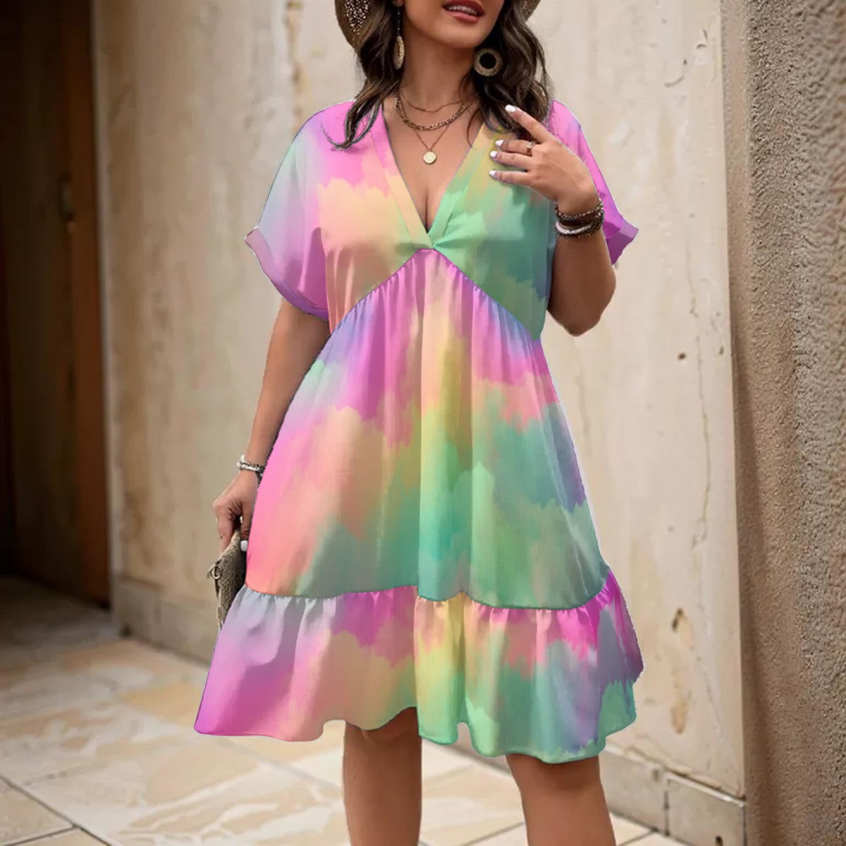 Women’s Floral V-Neck Short Sleeve Dress