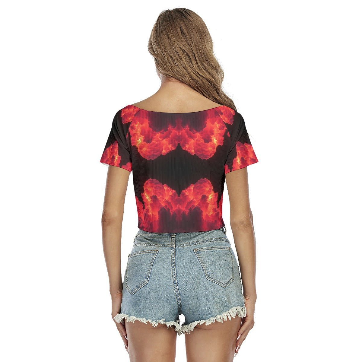 Women's Raglan Drawstring Front Crop Tee