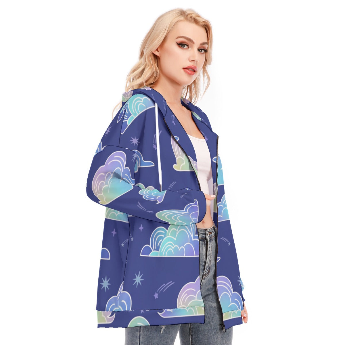 Women's Long Hoodie With Zipper Closure
