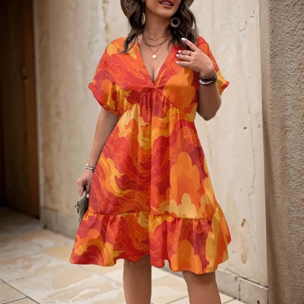 Women's Floral V-Neck Short Sleeve Dress by O’Nimbus – view 2