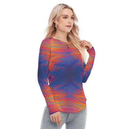 Women's Raglan Sleeves U-Shaped Hem Long Sleeves Blouse