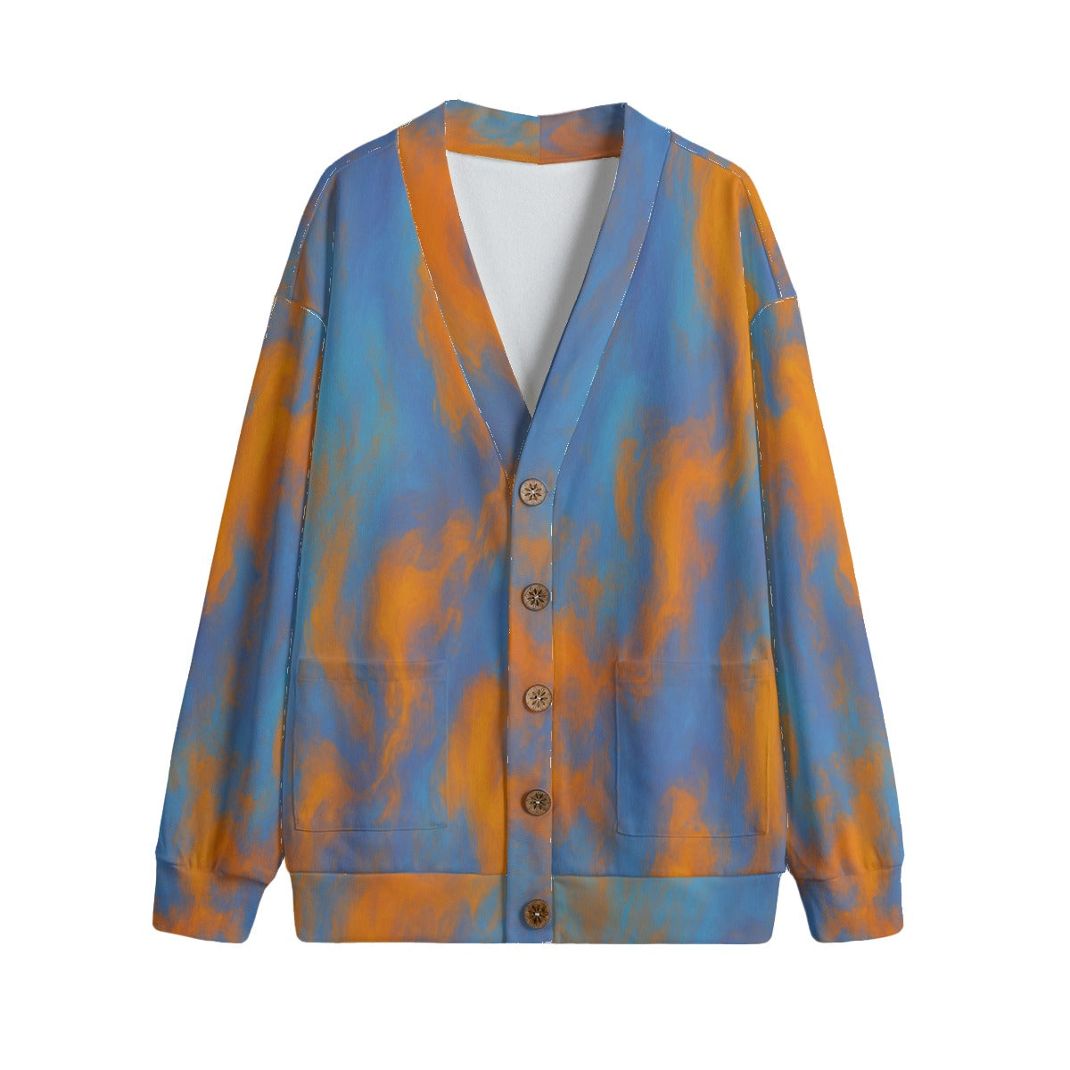 Unisex V-neck Knitted Fleece Cardigan With Button Closure