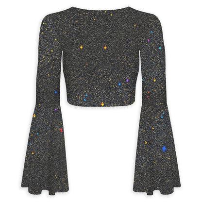 Women's Elegant Flared Sleeve Tie-Front Crop Top