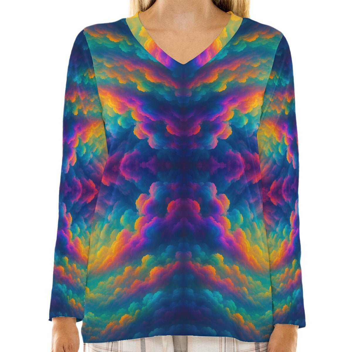 Women's Loose V-Neck T-Shirt With Long Sleeve