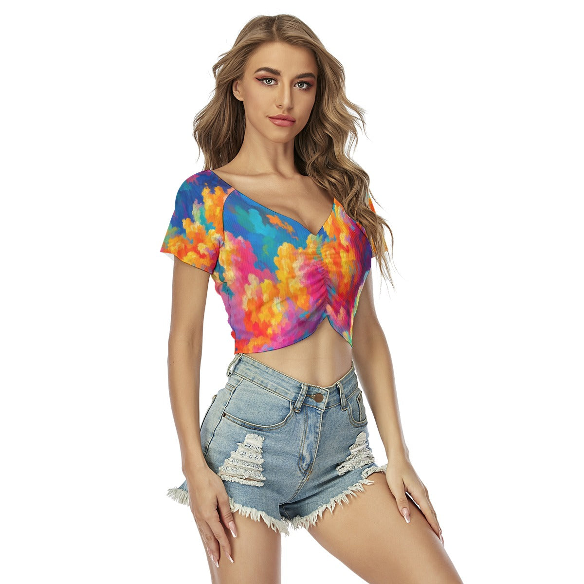 Women's Raglan Drawstring Front Crop Tee