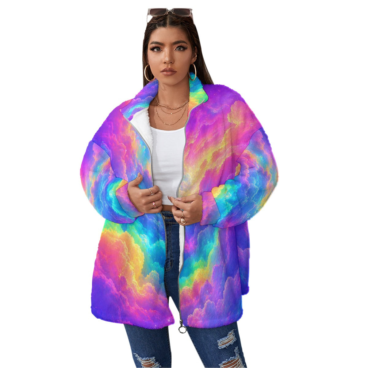 Unisex Borg Fleece Stand-up Collar Coat With Zipper Closure(Plus Size)