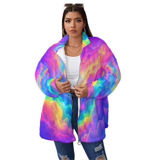 Unisex Borg Fleece Stand-up Collar Coat With Zipper Closure(Plus Size)