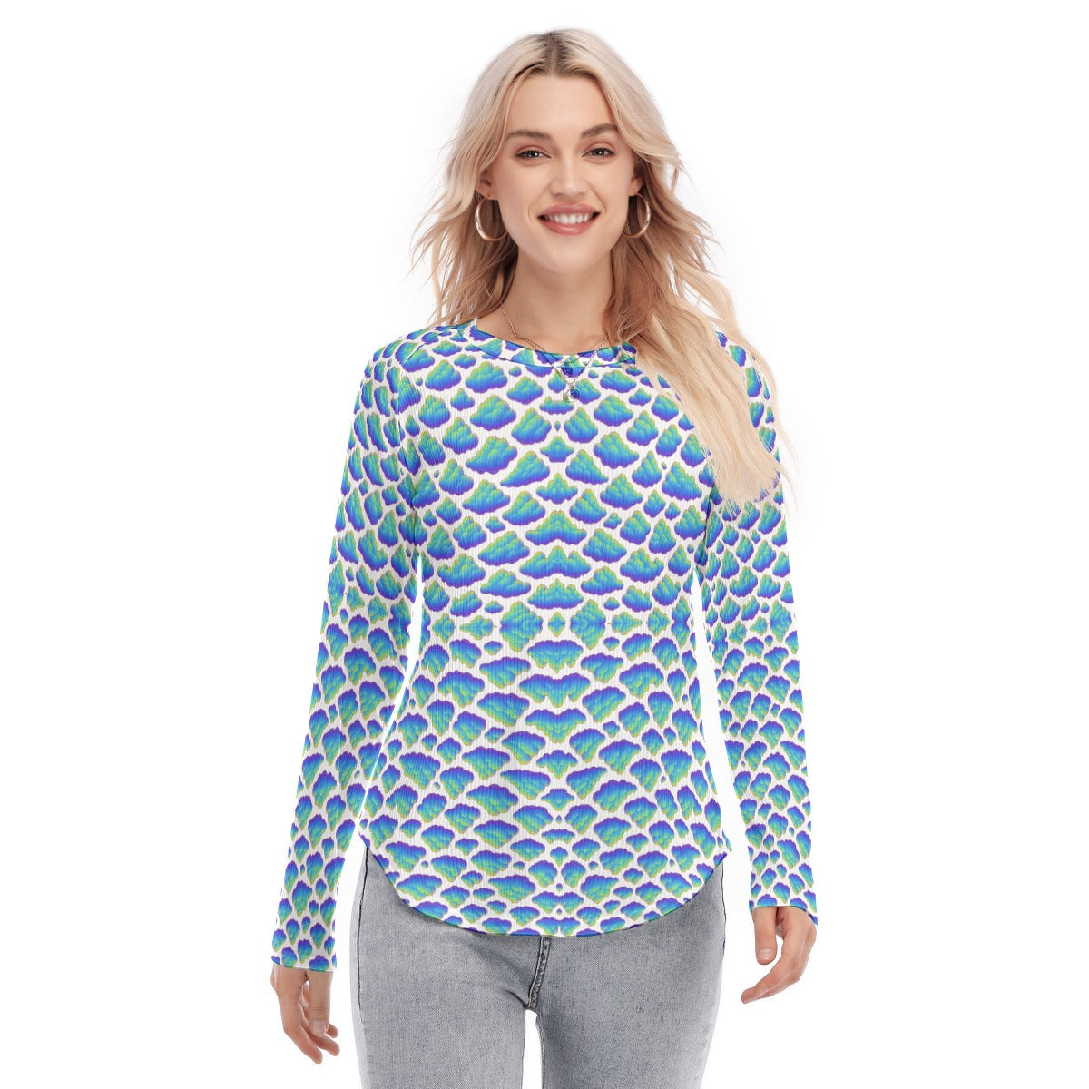 Women's Raglan Sleeves U-Shaped Hem Long Sleeves Blouse