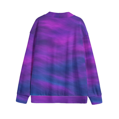 Unisex V-neck Knitted Fleece Cardigan With Button Closure