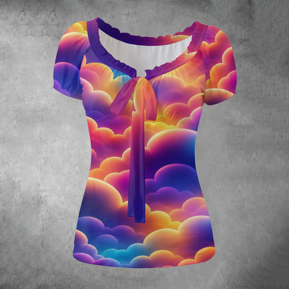 All-over print Women's Puff Sleeve Pleated Shirt