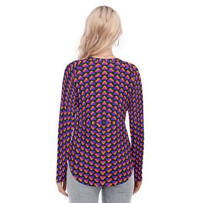 Women's Raglan Sleeves U-Shaped Hem Long Sleeves Blouse