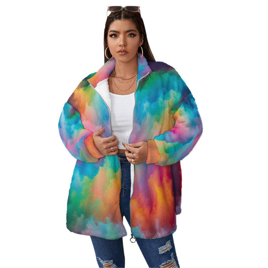 Unisex Borg Fleece Stand-up Collar Coat With Zipper Closure(Plus Size)